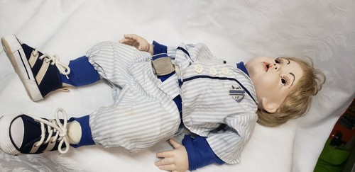 Vintage Sitting Baby Boy Doll Porcelain Head & Hands Cloth Body 20" - Picture 8 of 9