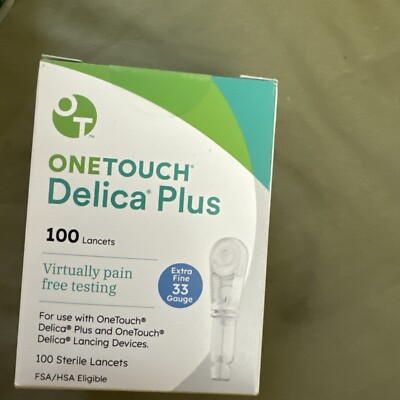 100 New One Touch Delica Plus 33G Lancets Extra Fine EXP 2028 Mint