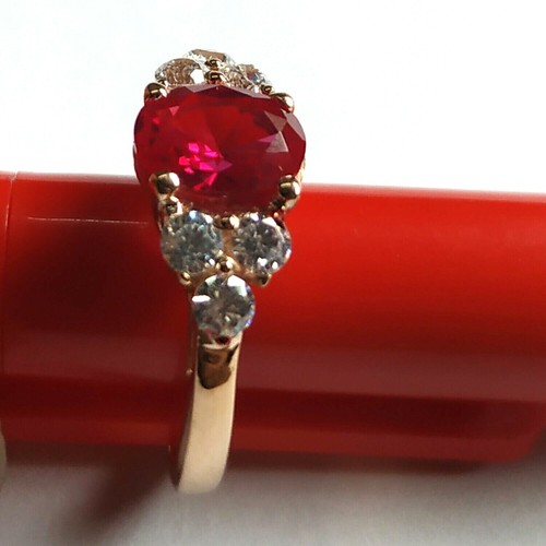 1.90ct Oval Cut Lab-Created Ruby & White Sapphire Ring 14K white Gold Plated - Picture 1 of 10