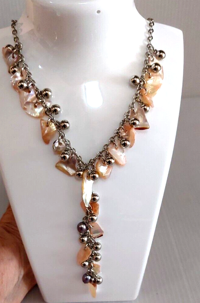 Adjustable Pink Shell and Silver Ball Necklace 13.5 Inches