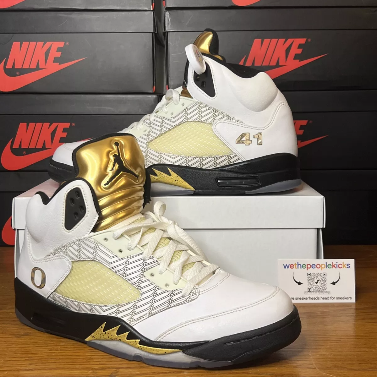 NIKE AIR JORDAN V 5 RETRO PE OLYMPIC OREGON DUCKS WHITE BLACK GOLD  136027-133 13