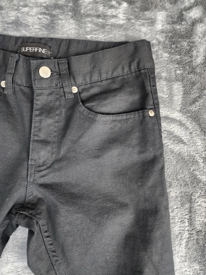 Pantalones de mezclilla para mujer Superfine calce recto tiro medio azul lavado oscuro talla pequeña Foto 4 de 4