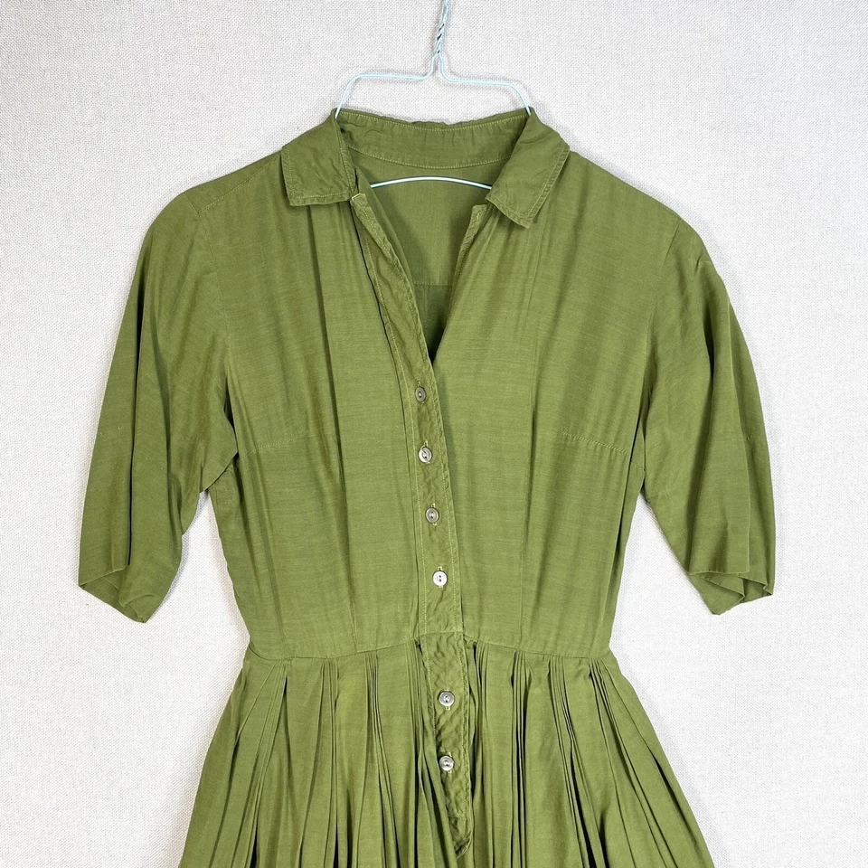 Vestido vintage anos 60 Marshall Field & Company tamanho 9 verde botão para baixo júnior S23 - Imagem 2 de 4