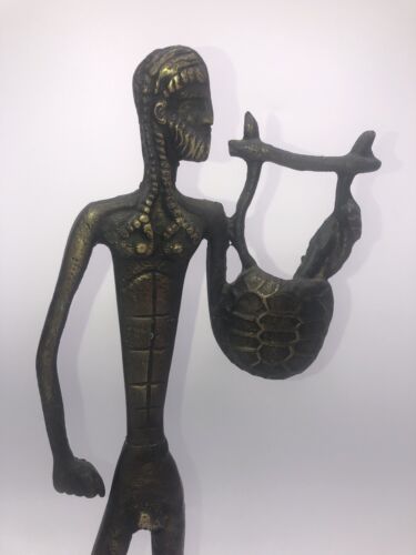 Figurine 15 pouces Orphée grec bronze / laiton métal / statue homme nu - MCM - Photo 1/9