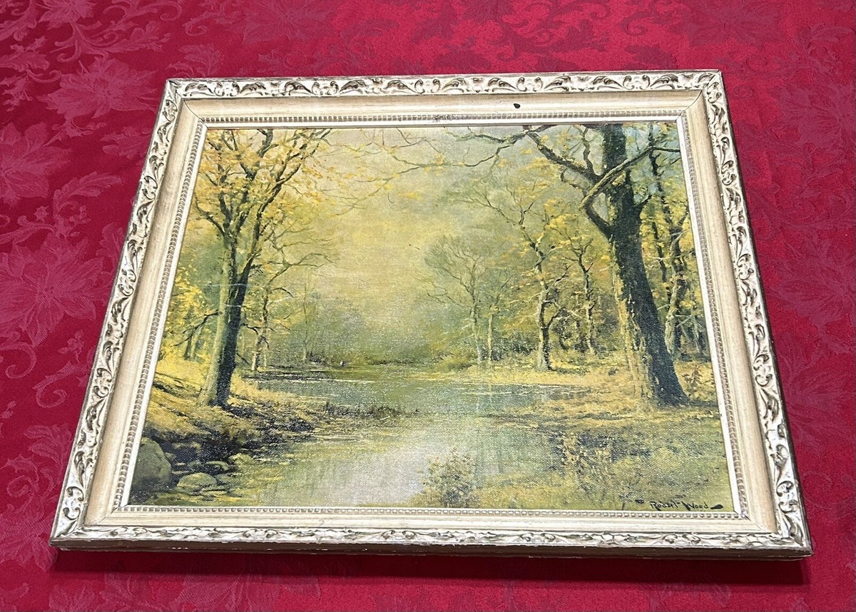 Robert Wood 風景画 額付 サイン入り October Morn Vintage Robert Wood October Morn Hand Signed Oil Print 18” X 16