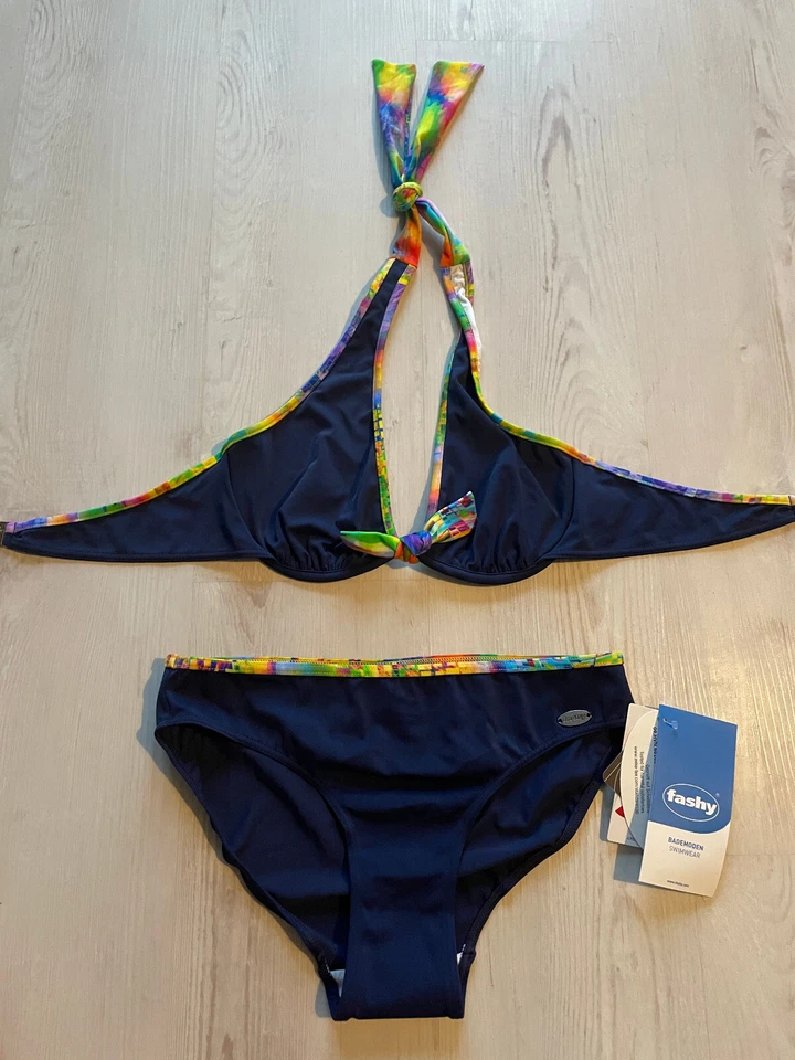 Bikini Badeanzug Schwimmanzug Fashy blue blau dunkelblau marine bunt Größe 38 - Bild 3 von 4