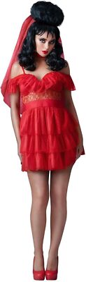 Smiffys 81002 Beetlejuice, Lydia Braut Kostüm, Damen, rot, L-UK Größe 16-18