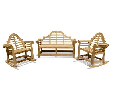 Windsor's Lutyens Genuine Grade A Teak 3 pc Set, Three Seater Bench & 2 Rockers