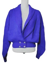 Vintage 90s Liz Claiborne Blue Lambswool Blend Oversize Crop Cardigan L