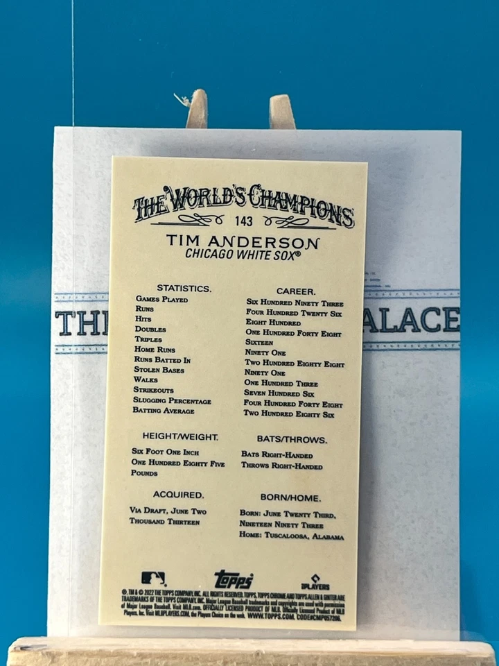 2022 Topps Allen & Ginter Chrome - Tim Anderson #143 Refractor Mini - Image 2 of 2