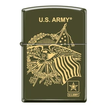 US Army American Flag with Eagle OD Green Licensed Zippo Lighter