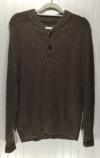 EDDIE BAUER Mens Size L Brown Heather Henley Knit Pullover Sweater