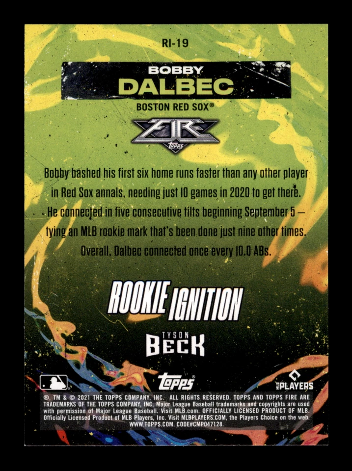 2021 Topps Fire Rookie Ignition Gold Minted #RI-19 Bobby Dalbec Boston Red Sox - Image 2 of 2