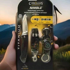 Camillus Nimble Survival Knife Set Keychain Whistle Compass Firestarter Paracord