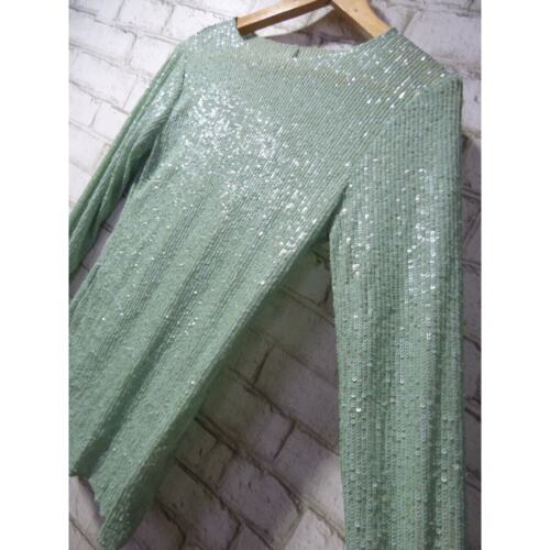 $78 Intimately Free People Gold Rush Green Sequin Long Sleeve Top Large NEW F731 - Picture 6 of 9