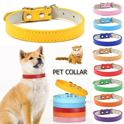 PU Leather Dog collar Puppy Cat Black Small Medium Large Pet