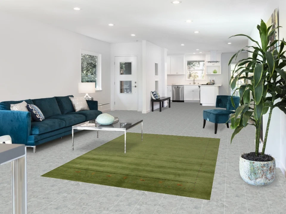 Alfombra Gabbeh tradicional verde alfombra de lana anudada a mano 5x8 pies Foto 2 de 4