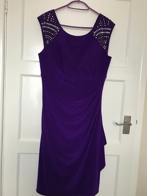 R&M Richards lila verziertes ärmelloses Rüschenkleid Abschlussball Anlass UK Größe 10