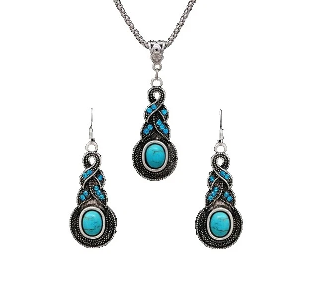 Joyería de moda de plata tibetana de estrás turquesa