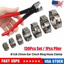 130Pcs Hose Clamp/Plier Assorted Stainless Steel Ear Cinch Rings Crimp Pinch Set