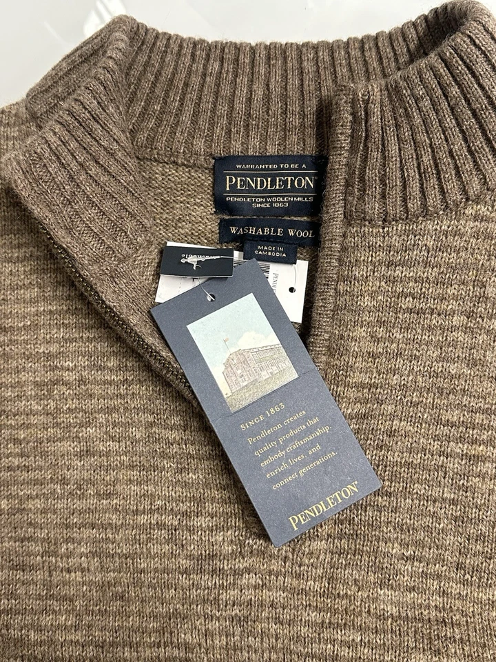 Pendleton Men's XL Coyote/Tan Washable Shetland Wool Half Zip Sweater Jumper - Image 3 of 4