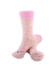 Women's Warm Fuzzy Cozy Pink Pig Animal Cabin Winter Crew Socks, 3 Pairs