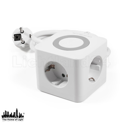 Tischsteckdose CUBE 3x Steckdose, 2xUSB-A, 1xUSB-C, QI Wireless charging, 1,4m