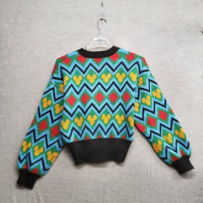 ZARA x DISNEY ドット柄ニットトップス S Zara x Disney Women Sweater Medium Blue Geometric Jacquard Knit