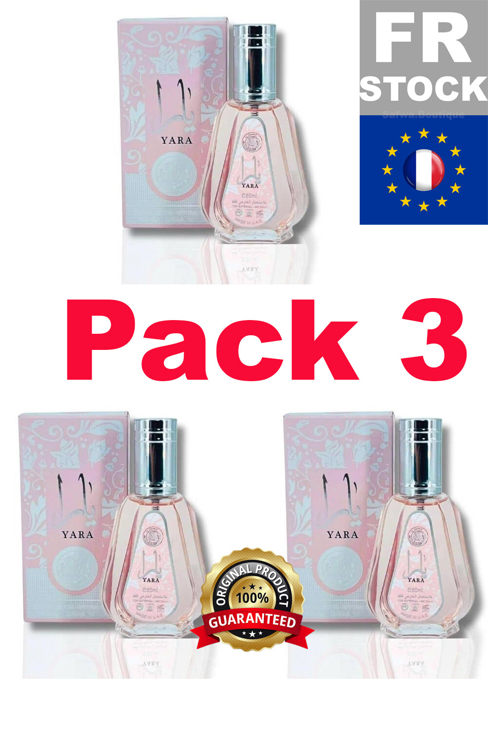 Yara Pink Lattafa eau de parfum coffret de 3 flacons 50ml cadeau femme
