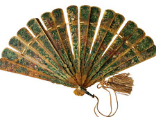 Antique Chinese Hand Painted Brise Fan Sticks