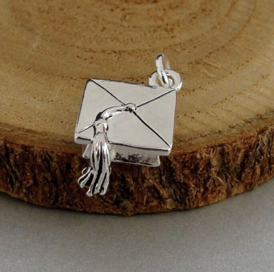 Silver Graduation Cap Charm - 3D Grad Cap Charm - Graduation Charm Gift Jewelry