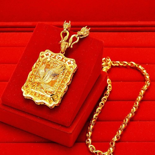 Domineering eagle Men's Chain 22K 23K 24K THAI BAHT GOLD GP NECKLACE PENDANT - Picture 1 of 8