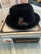 Vintage Stetson Black Velvet Feathered Fedora Hat 7 1/8 The Sovereign With Box