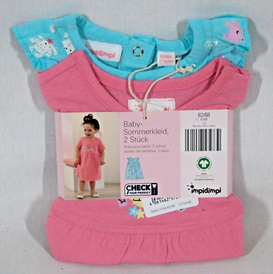 IMPIDIMPI BABY GIRLS' PAIR OF AQUA & PINK SUNDRESSES 3-6 MONTHS NEW WITH TAGS