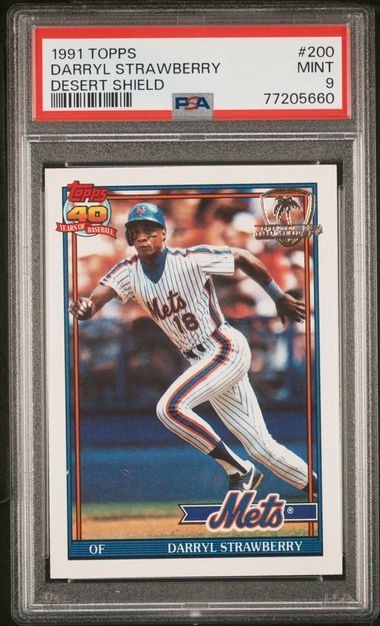 1991 TOPPS DESERT SHIELD #200 DARRYL STRAWBERRY PSA 9 MINT METS