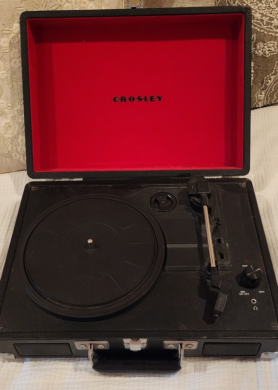 Crosley Suitcase Record Player Turntable Black/Red Lid, Pitch Control, Headphone