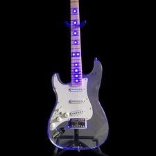 Left Handed Acrylic Blue LED Light St Electric Guitar White Pickguard Maple Neck