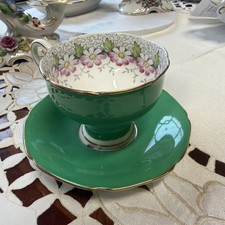 PARAGON BY APPOINTMENT FINE BONE CHINA CREEN TEA SET RARE PINK & WHITE  DAISIES