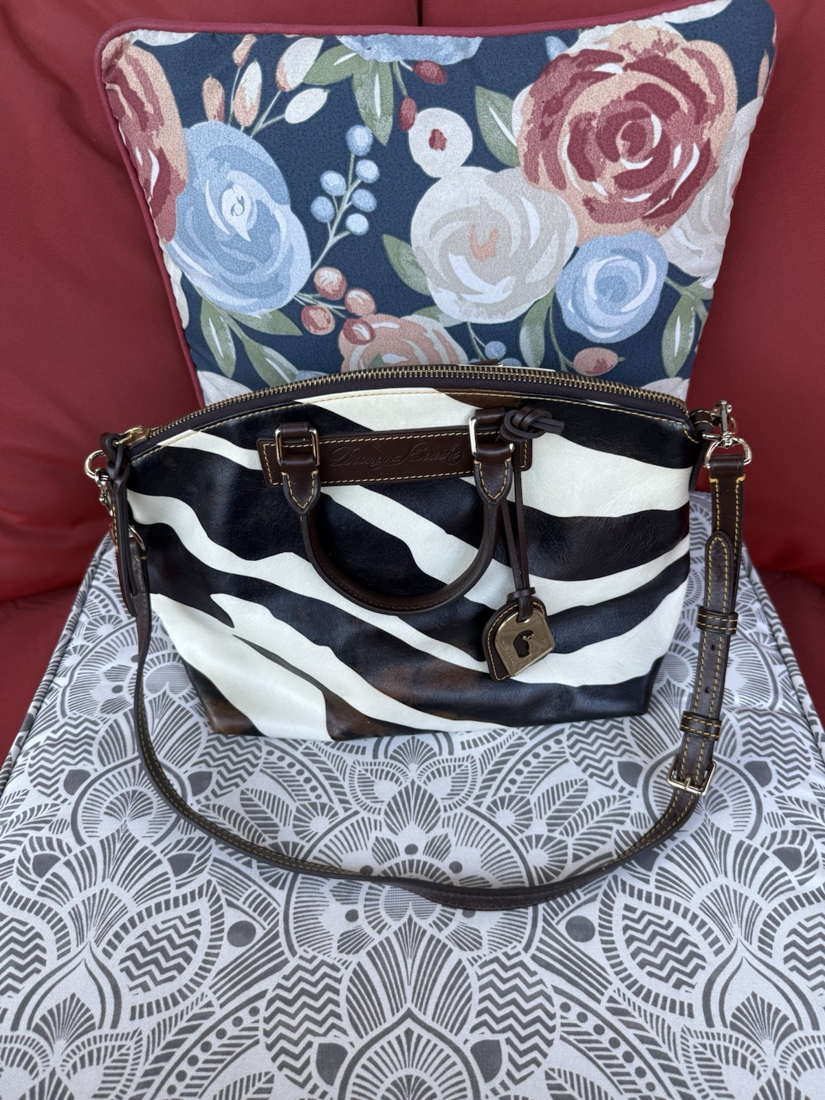 Dooney Bourke Brown Exotic Zebra Safari Florentine Vacchetta Leather Satchel