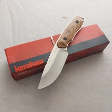 Kershaw Halt Small Hunting Wood Stainless Steel Fixed Blade Knife w/ Sheath 1417