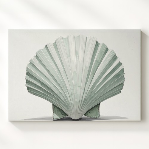 Mint Green Scallop Shell Canvasminimalist Coastal Illustration Wall Art