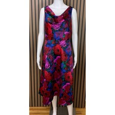 Talbots Floral Cowl Neck Midi Dress Red Purple Blue Satin Sleeveless Size 6