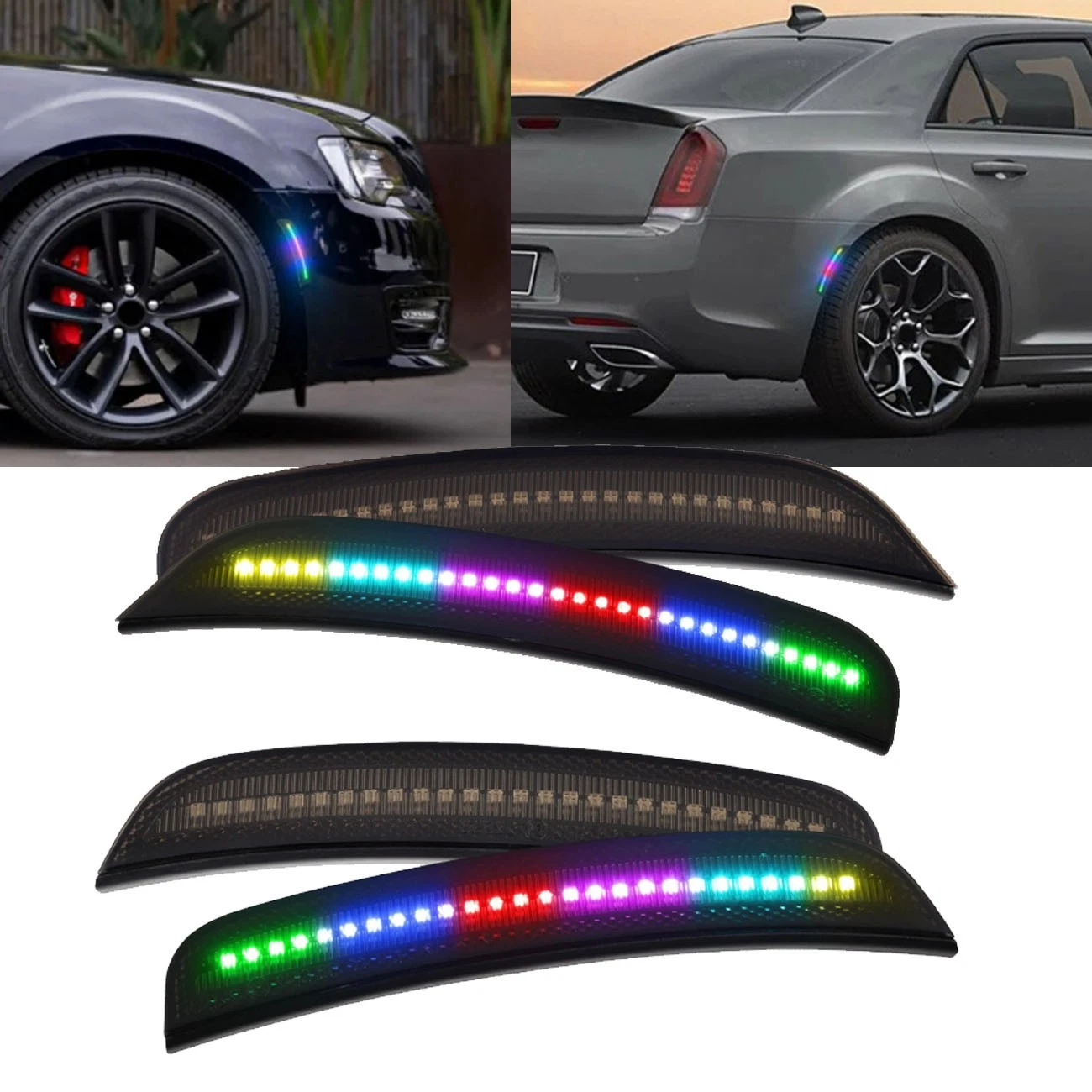 4x For 2015-2023 Chrysler 300 300C Dynamic RGB Front Rear LED Side Marker Lights