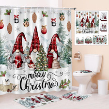 6 Pcs Christmas Shower Curtain Sets Christmas Bathroom Set with Waterproof Showe