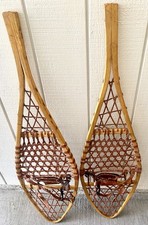 Raquettes à neige vintage Vermont Tubbs en bois - 14x48 S-O, toile et reliure simili cuir