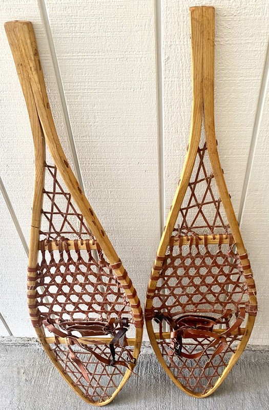 Vintage Vermont Tubbs Wooden Snowshoes -  14x48 S-O, Faux Leather Web & Binding