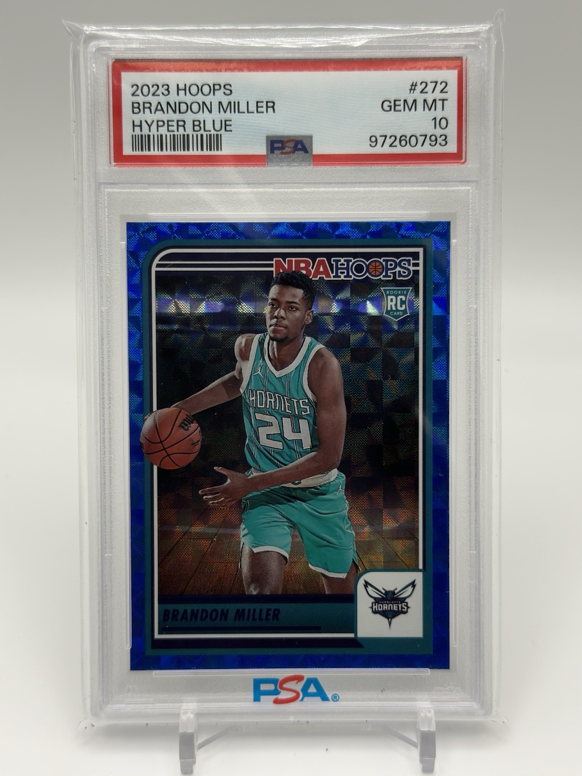 2023 BRANDON MILLER PANINI HOOPS HYPER BLUE SP RC ROOKIE PSA 10 GEM #272 HORNETS