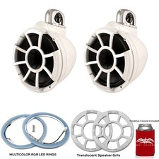 Wet Sounds REV10W-FC Fixed Clamp Tower Speakers with RGB LED Rings Grills White