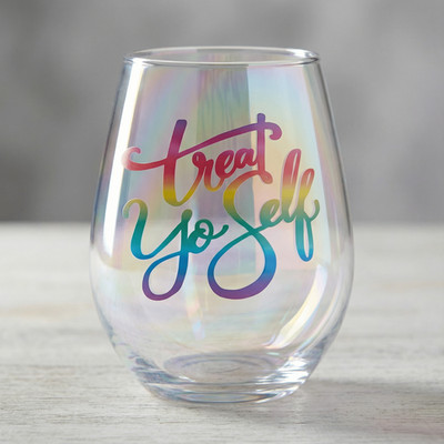 Slant Collections Treat Yo Self Jumbo Stemless Wine Glass in Rainbow | 30 Oz NWT