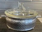 RARE 1920’s PYREX Clear Glass Baking Dish with Intricate Metal Serving Caddy